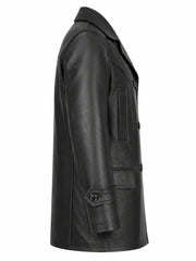 Men's Black Leather Peacoat
