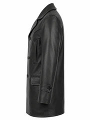 Men's Black Leather Peacoat