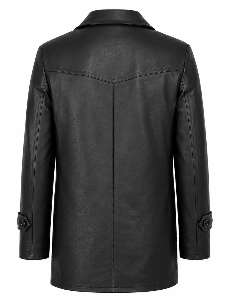 Men's Black Leather Peacoat