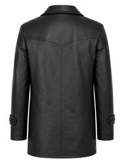 Men's Black Leather Peacoat
