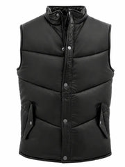Men's Black Leather Puffer Vest