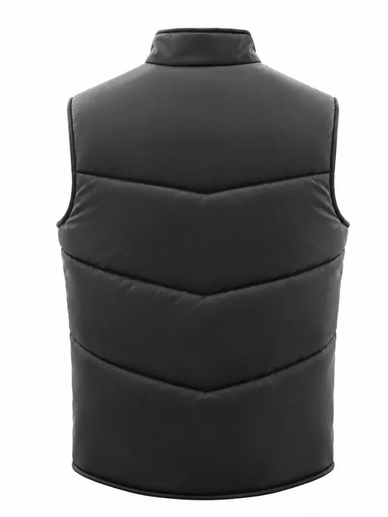 Men's Black Leather Puffer Vest