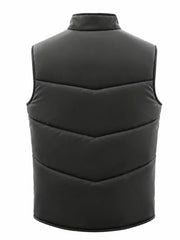 Men's Black Leather Puffer Vest
