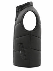 Men's Black Leather Puffer Vest