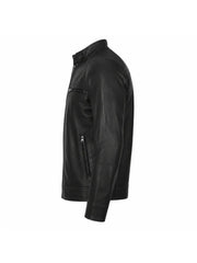 Men's Black Leather Snap-tab Collar Jacket Left 