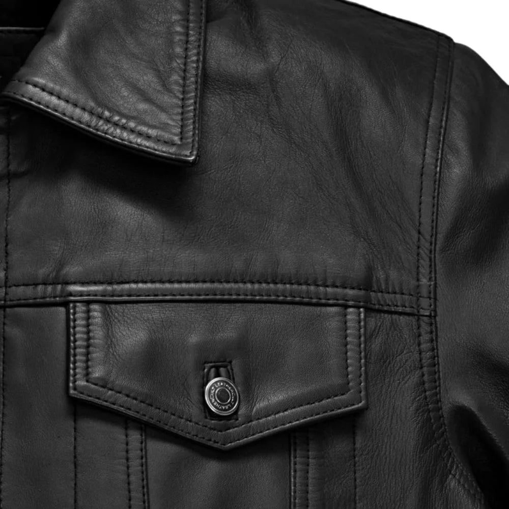 Men’s Black Leather Trucker Jacket