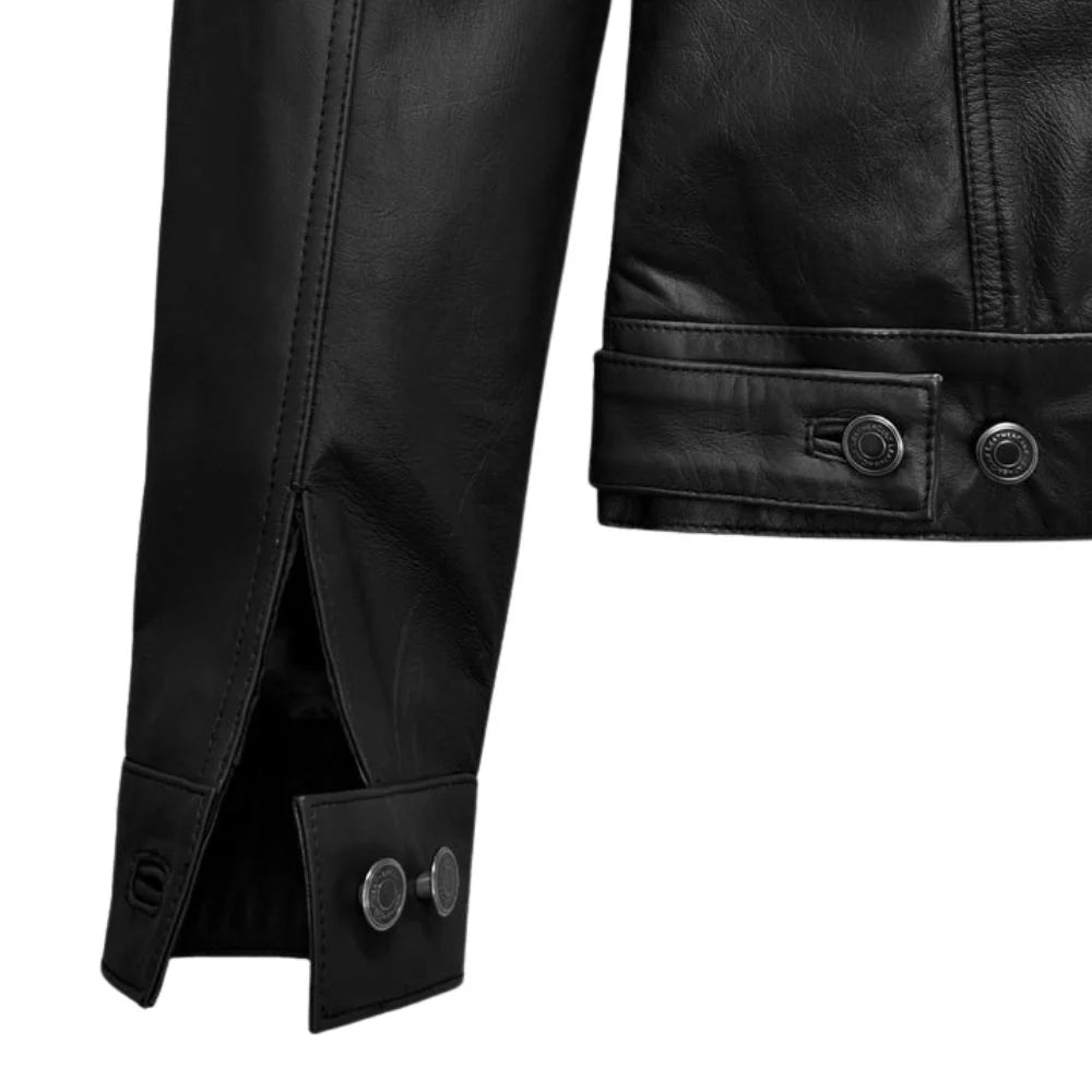 Men’s Black Leather Trucker Jacket