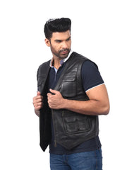 MensBlackLeatherUtilityVest left