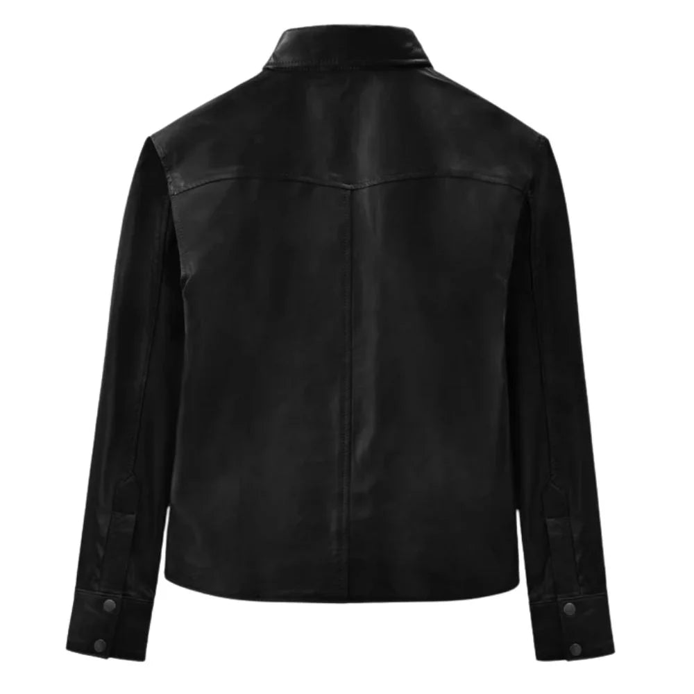 Men’s Black Leather Western Shirt Jacket