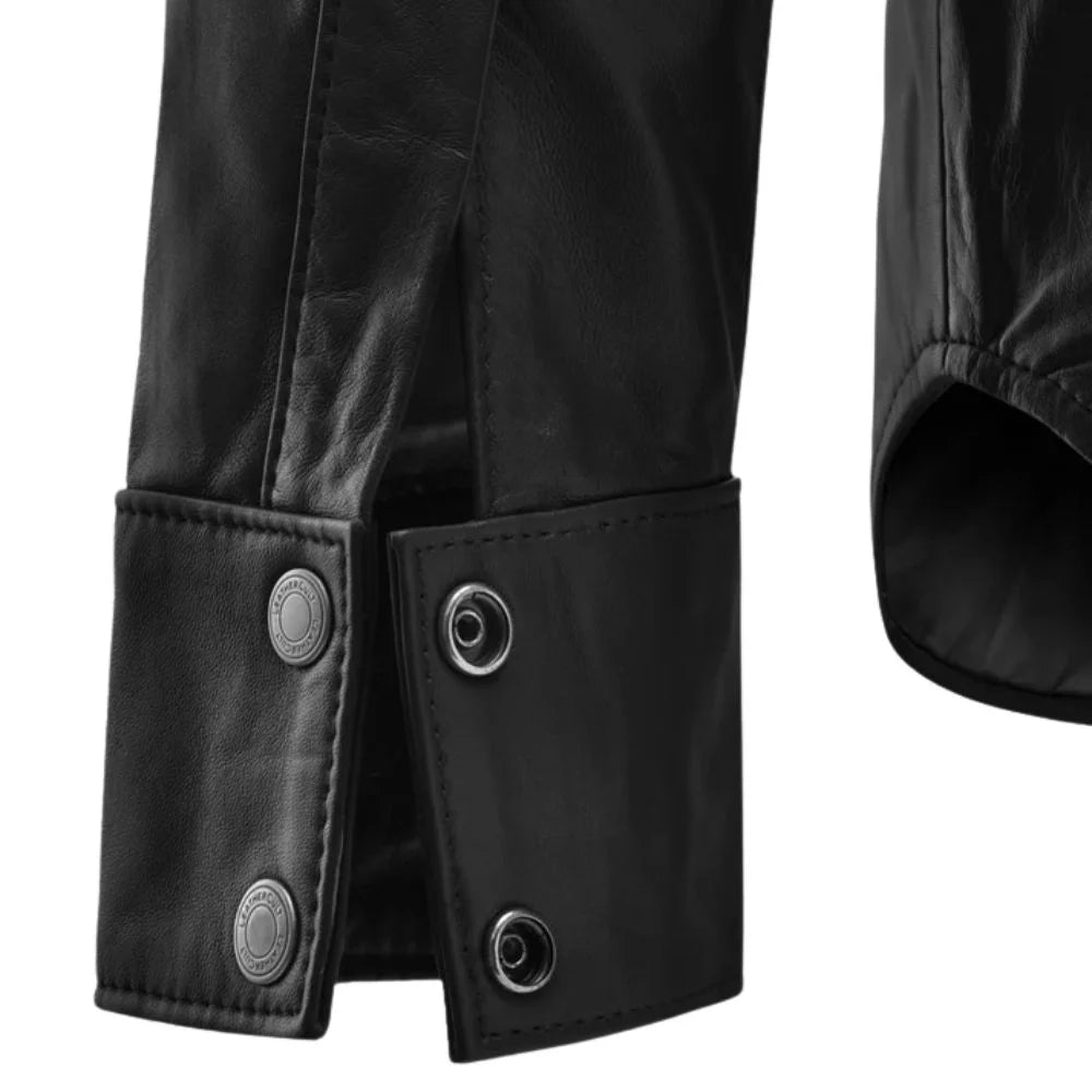 Men’s Black Leather Western Shirt Jacket