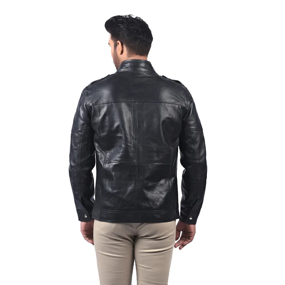 Men’s Black Leather Zip Jacket