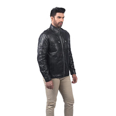 Men’s Black Leather Zip Jacket