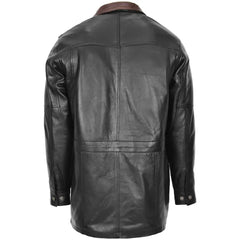 Men’s Black Leather with Brown Collar Coat