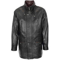 Men’s Black Leather with Brown Collar Coat
