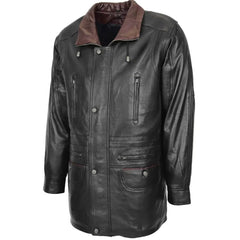 Men’s Black Leather with Brown Collar Coat
