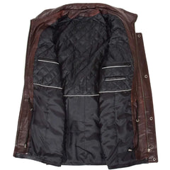 Men’s Black Leather with Brown Collar Coat