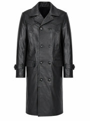 Men's Black Long Leather Coat