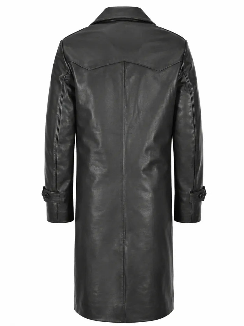 Men's Black Long Leather Coat