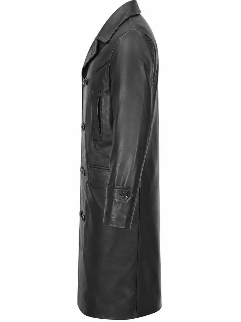 Men's Black Long Leather Coat