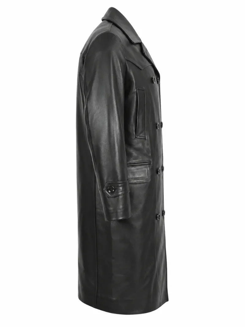 Men's Black Long Leather Coat