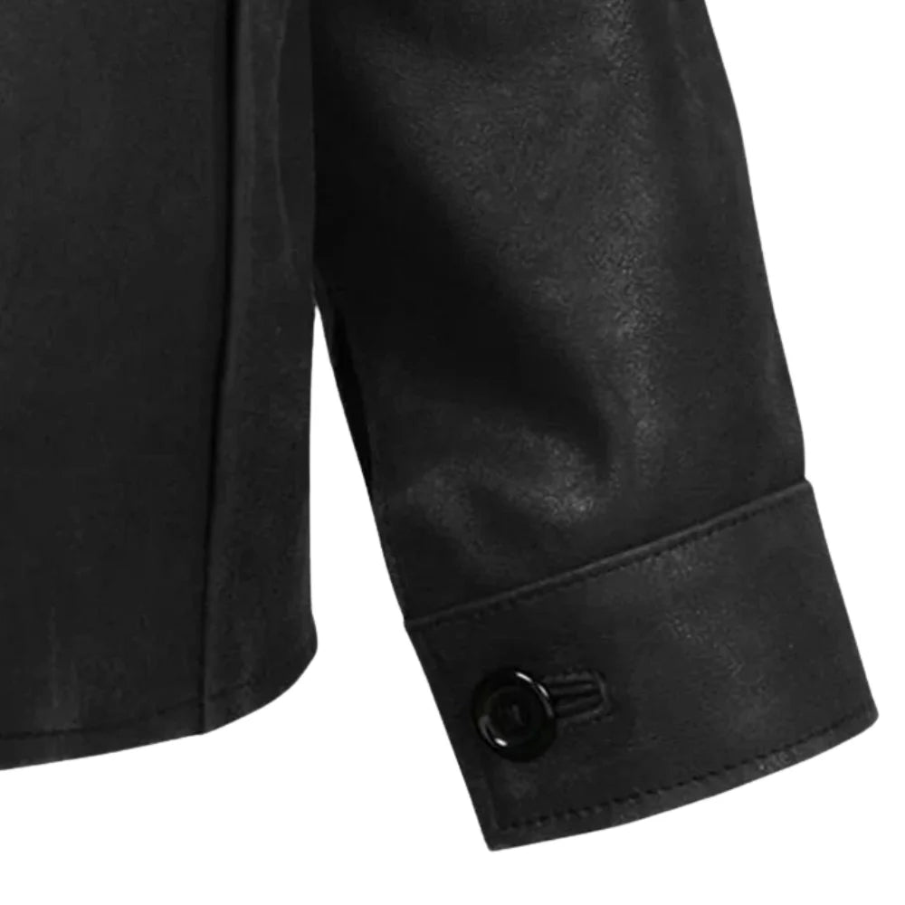 Men’s Black Button & Zip up Leather Jacket