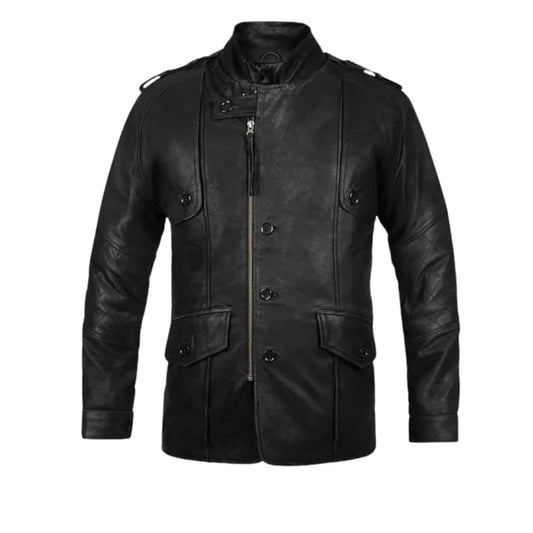 Men’s Black Button & Zip up Leather Jacket