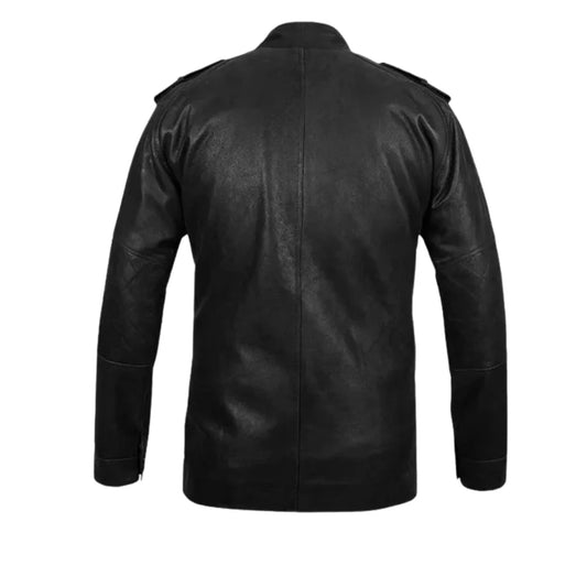 Men’s Black Button & Zip up Leather Jacket