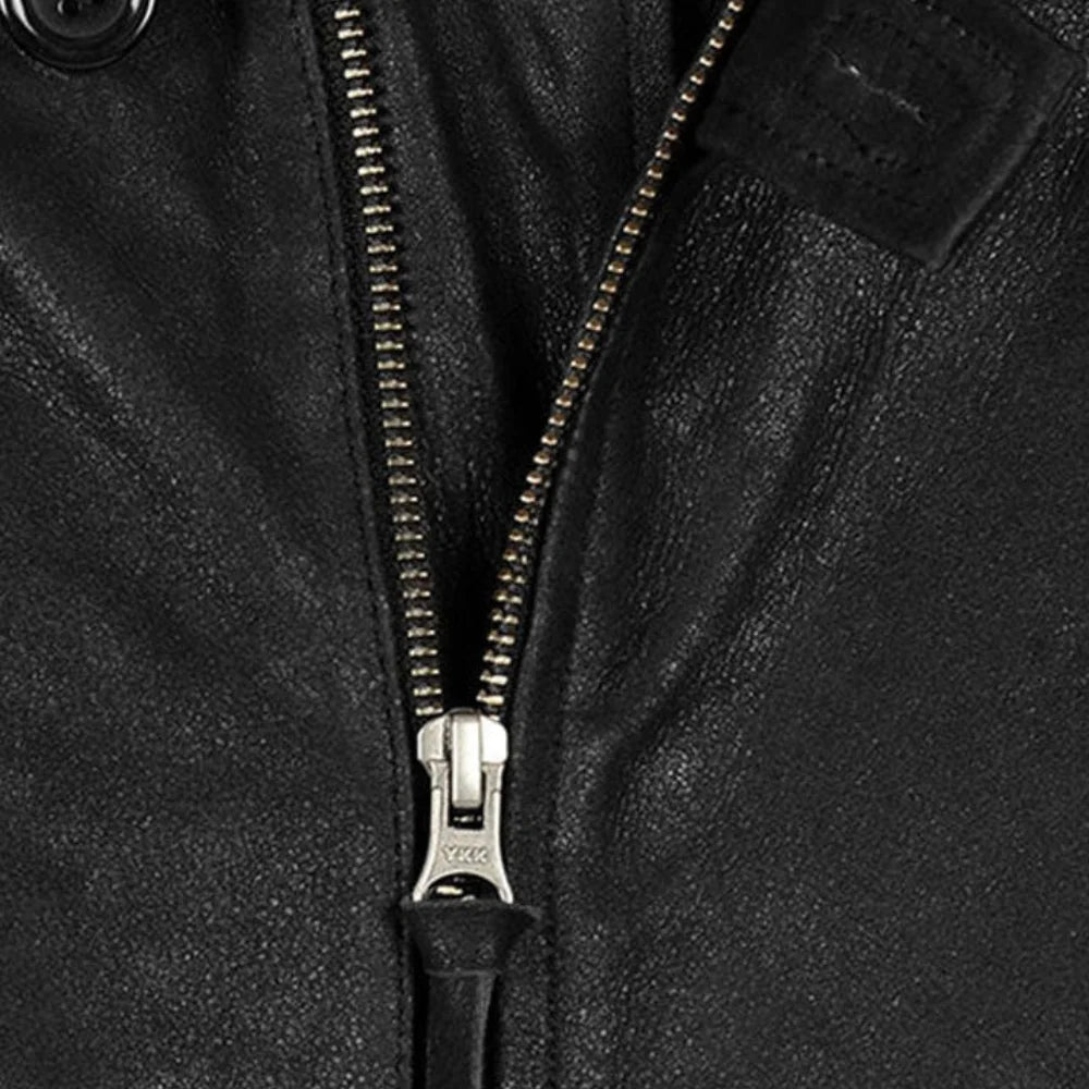 Men’s Black Button & Zip up Leather Jacket