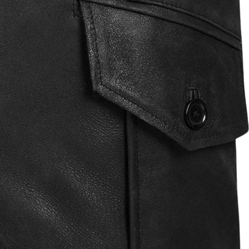 Men’s Black Button & Zip up Leather Jacket