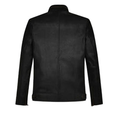 Men’s Simple Black Leather Jacket with Epaulets