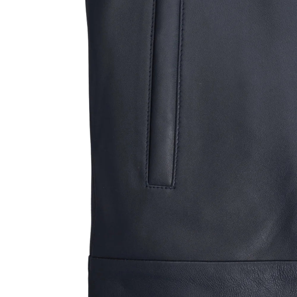 Men’s Black Minimalist Stand Collar Leather Jacket