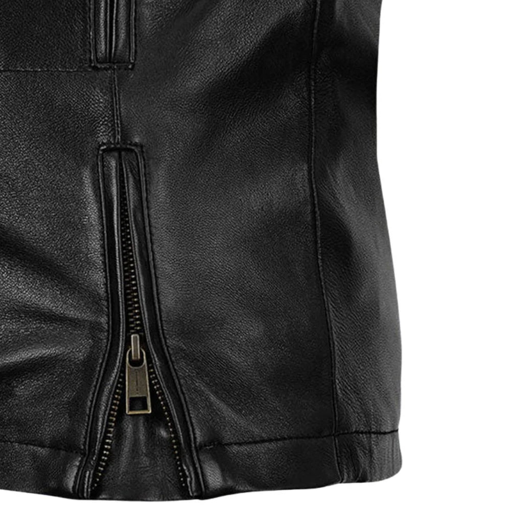 Men’s Black Modern Leather Jacket with Multi Zippers