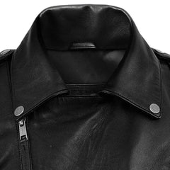 Men's Black Leather Shirt Jacket with Flap Pockets