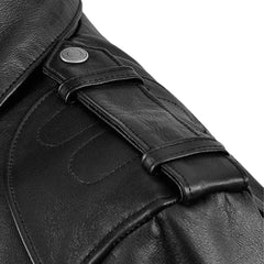 Men's Black Leather Shirt Jacket with Flap Pockets