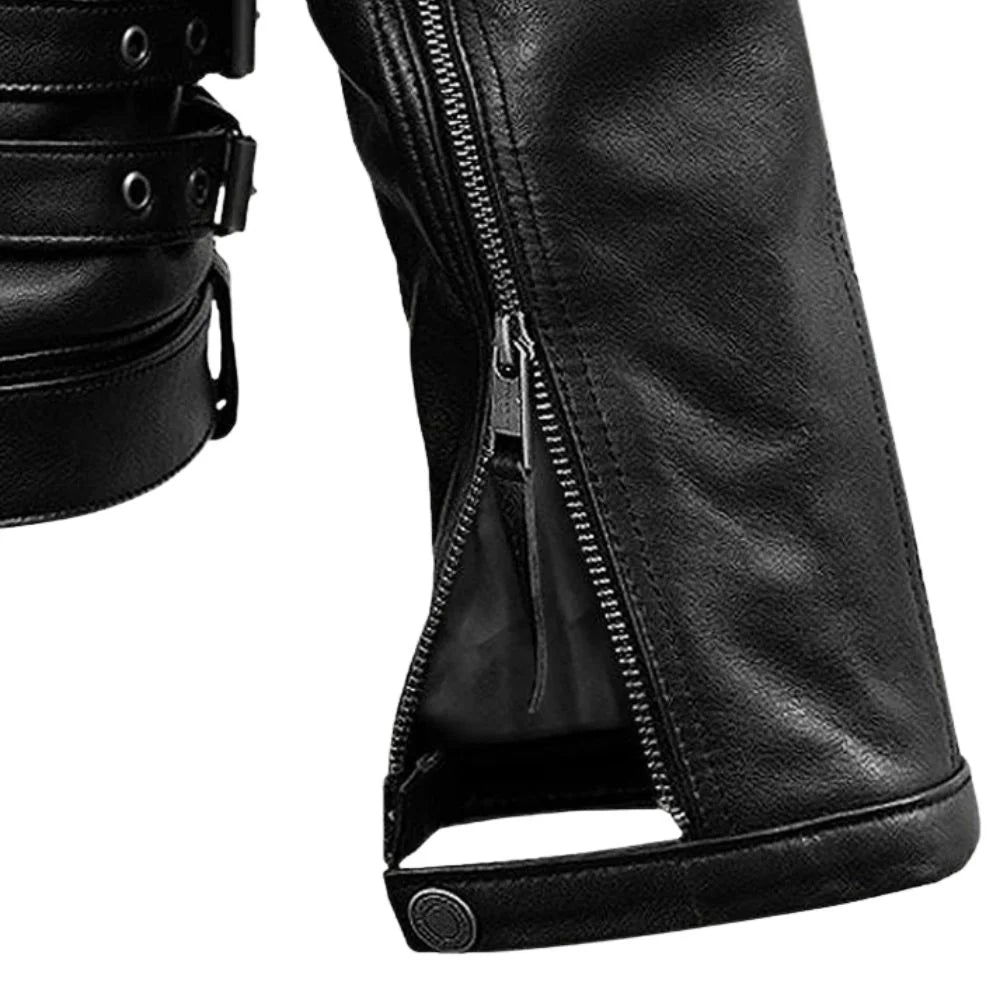 Men's Black Leather Shirt Jacket with Flap Pockets