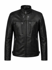 Men’s Black Multi-Zip Leather Jacket Front