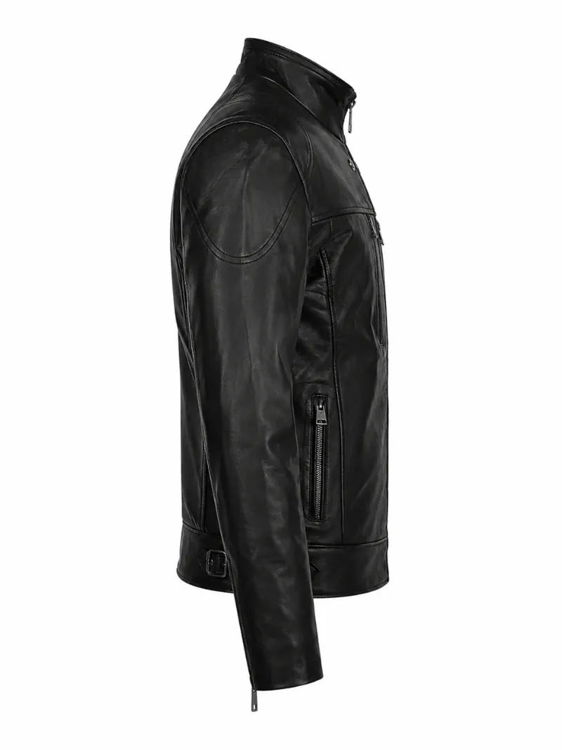Men’s Black Multi-Zip Leather Jacket Right 