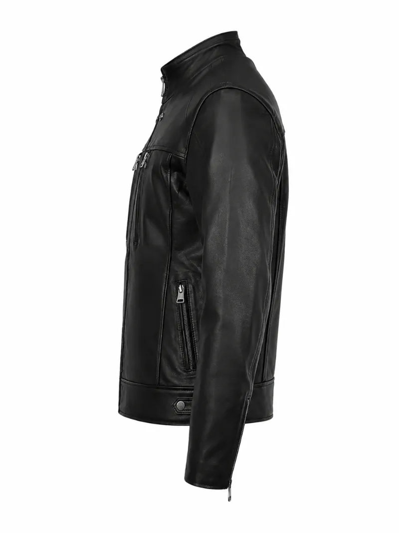 Men’s Black Multi-Zip Leather Jacket Left 