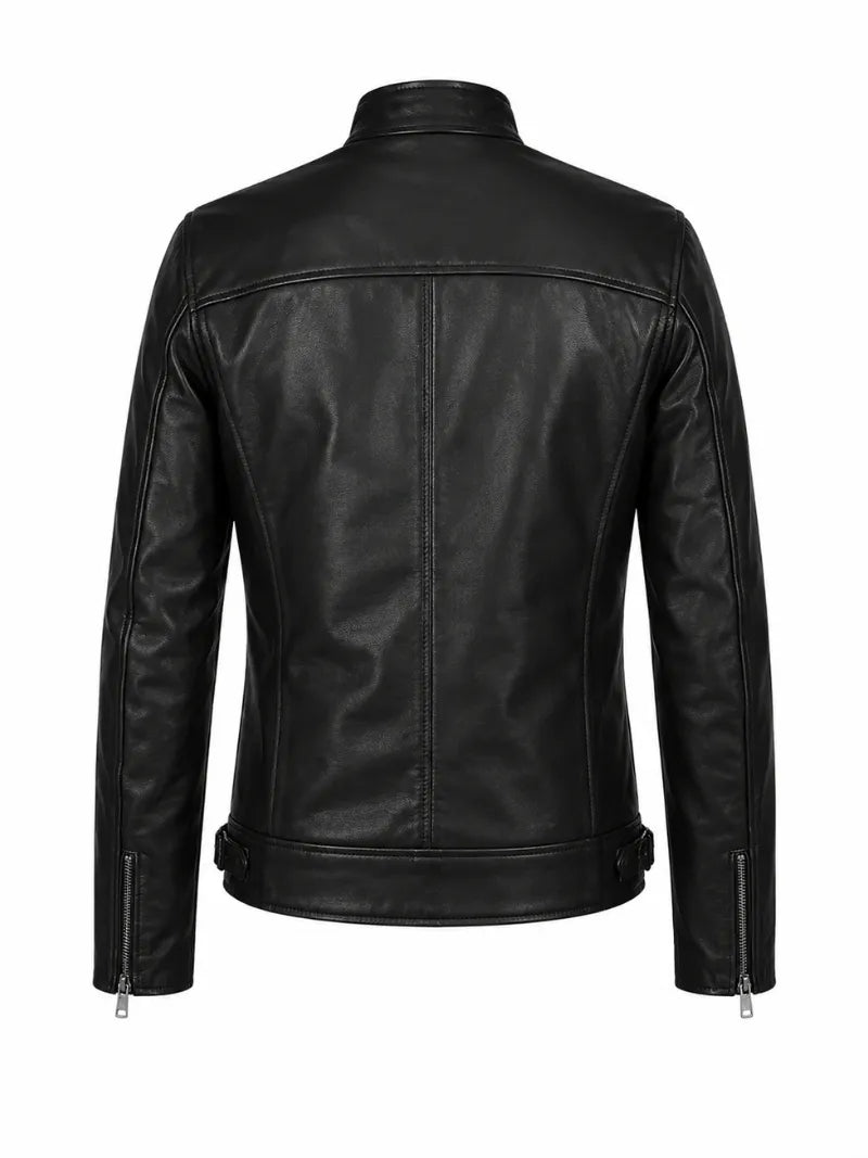 Men’s Black Multi-Zip Leather Jacket Back 
