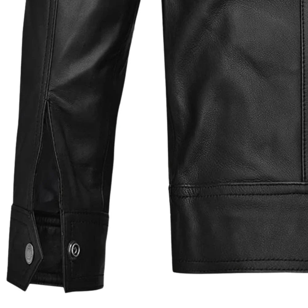 Men’s Black Multi Pockets Leather Jacket