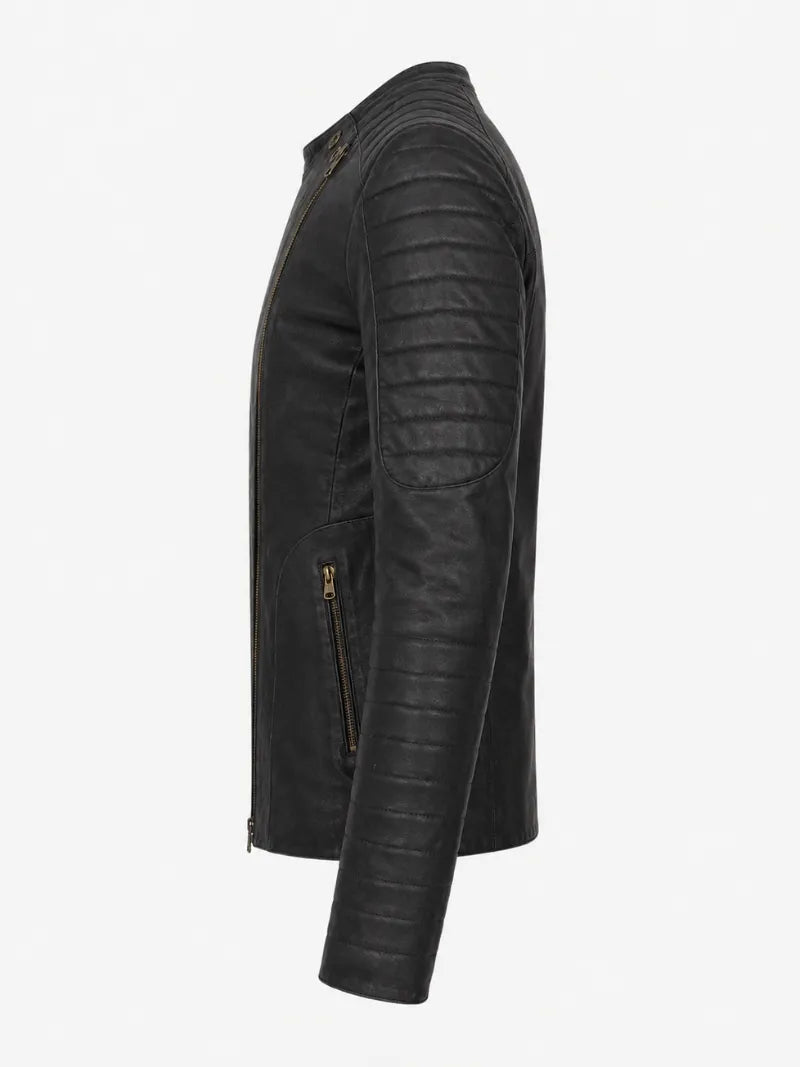 Men’s Black Padded Leather Jacket Left 