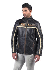 Men’s Black Patched Leather Jacket Left 