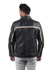 Men’s Black Patched Leather Jacket Back