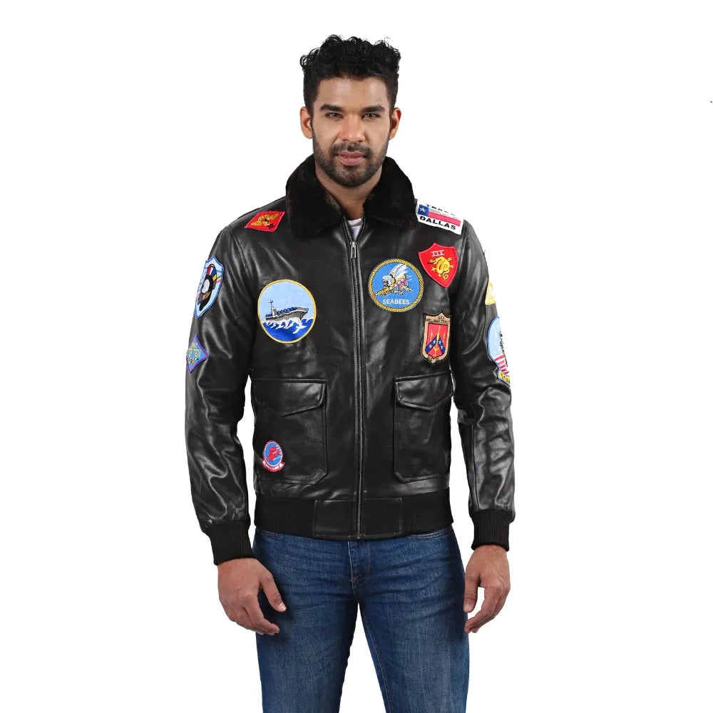 Men’s Black Patchline Leather Jacket
