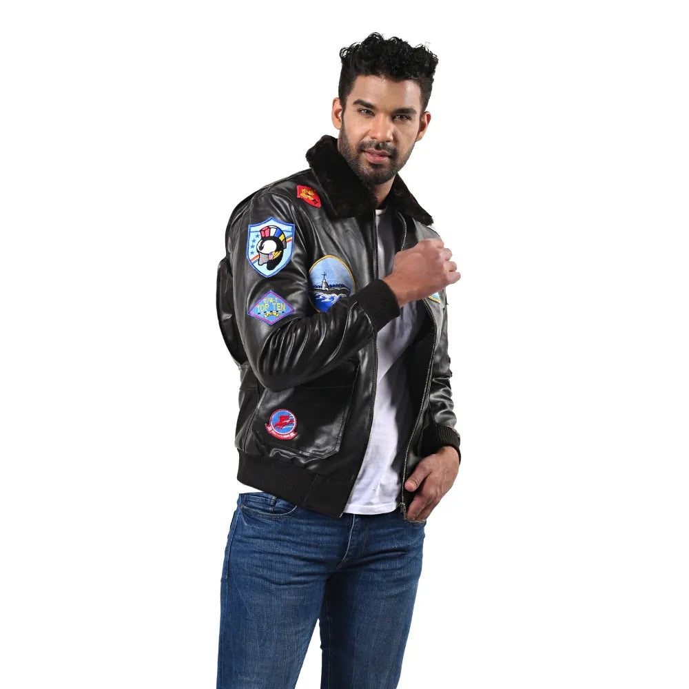 Men’s Black Patchline Leather Jacket