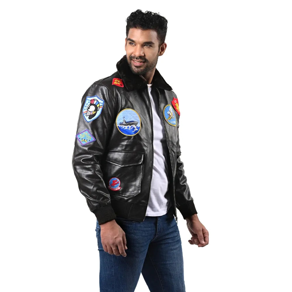 Men’s Black Patchline Leather Jacket