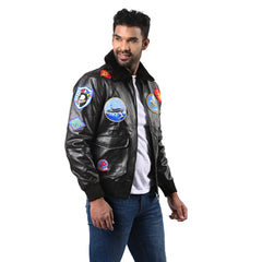 Men’s Black Patchline Leather Jacket