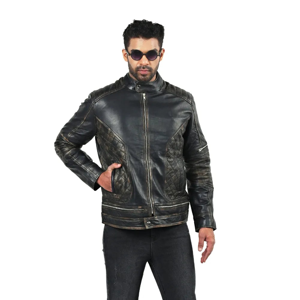 Men’s Black Quilted Edge Leather Jacket