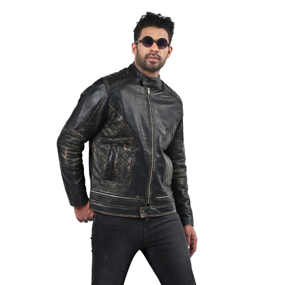 Men’s Black Quilted Edge Leather Jacket