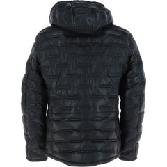 Men's Black Quilted Leather Hooded Jacket